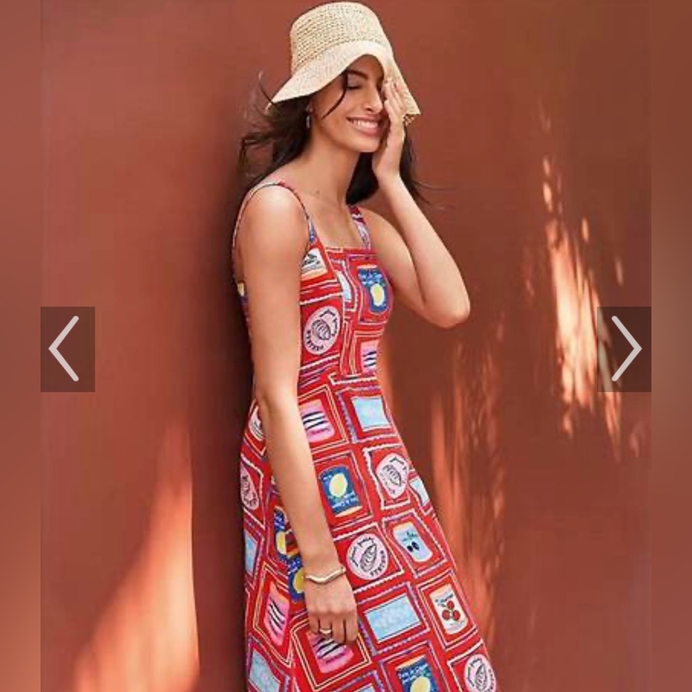 NWT LOFT - Can Print Linen Blend Midi Dress - Size 2